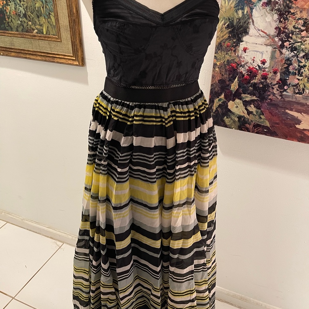 Free People  Black & Yellow Striped Maxi Dress California Sunrise Sz S
